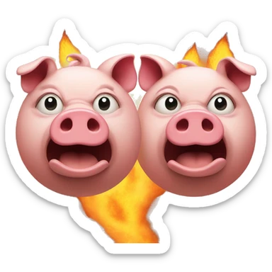 Two frowning angry pigs in front of a world on fire  sticker