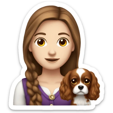 White girl brown hair holding cavalier  sticker