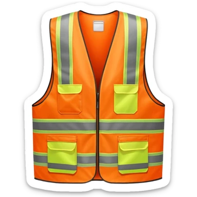 orange safety vest with bright yellow reflective stripes, construction site workwear, emoji style sticker