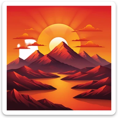 the sun setting behind the mountains sticker