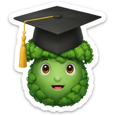 broccoli wearing a mortarboard sticker