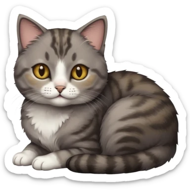 full body tiny short hair dark grey and 3/4 white cat with hazel eyes lying down sticker