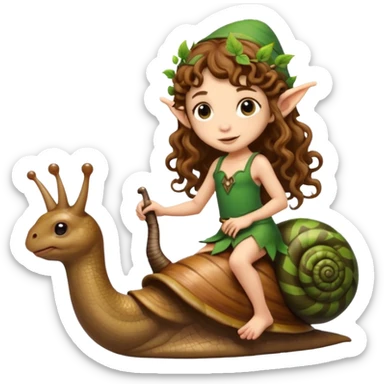 tiny forest elf long curly brown hair tattoos riding snail sticker
