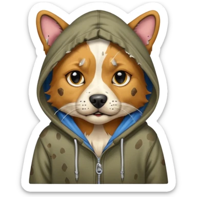 homeless dog cat with torn hoodie


 sticker