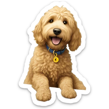 golden doodle hanging over a pool sticker