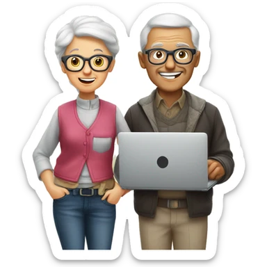 nerd Grandparents in Day St Valentines with laptops sticker