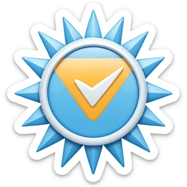 A high-resolution 2D icon of an Instagram-style verified badge. A vibrant light blue rounded-point starburst shape (rosette) with a clean, thick white checkmark in the center.  sticker