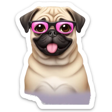 Pug dog with pink glasses  sticker