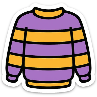 sweater with purple and orange horizontal stripes, clean icon style sticker