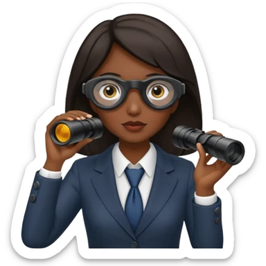 a woman with dark hair in a business attire looking into binoculars sticker
