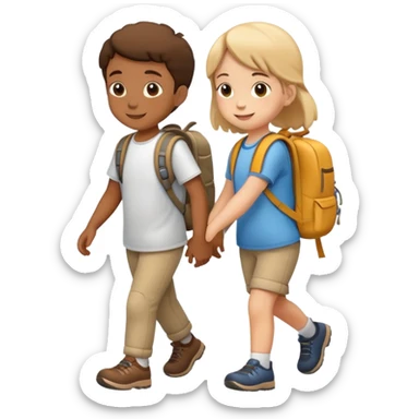 two children walking together, happy and friendly sticker