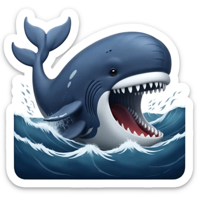 A dramatic biblical illustration of the great whale that swallowed Jonah. The creature is massive and awe-inspiring, with a wide open mouth emerging from stormy waves. sticker