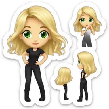 girl blonde beautiful green eye kiss full body and legs. Black shirt sticker