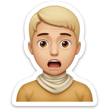 A person hands choking themself on their neck and make their face look crazy sticker