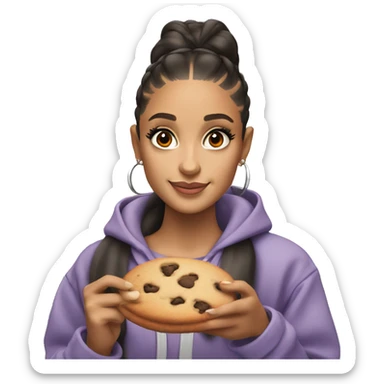ariana grande holding a cookie in one hand, and a glass of orange juice in the other hand sticker
