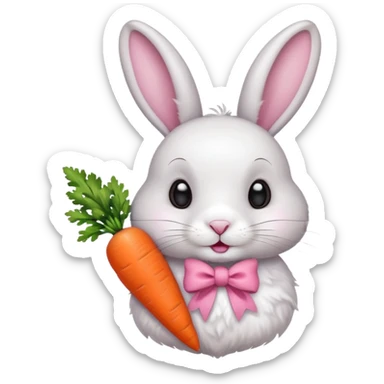 a rabbit with a pink bow on its left ear and a carrot in its mouth sticker
