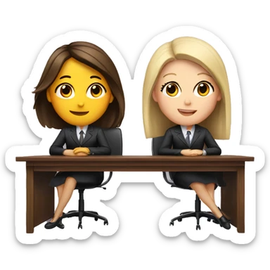 Two girls are sitting at the same desk, they are lawyers and friends sticker