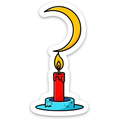 dripping red candle in a gold holder with a crescent moon in the background sticker