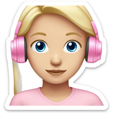 Blonde girl with blue eyes in a light pink shirt with light pink headphones on sticker