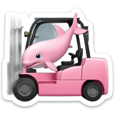 Pink Dolphin driving a Forklift sticker