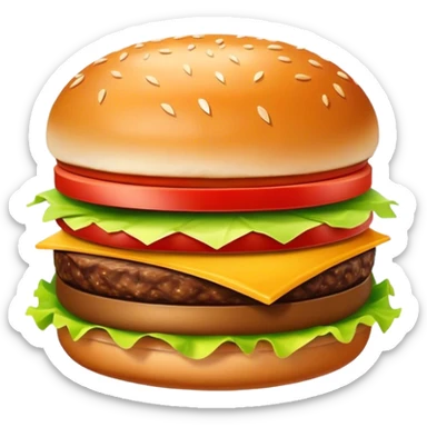 Kıvırcık uzun saçlı, koyu kahve renkli gözlü, beyaz tenli kadın . Önünde büyük hamburger var sticker