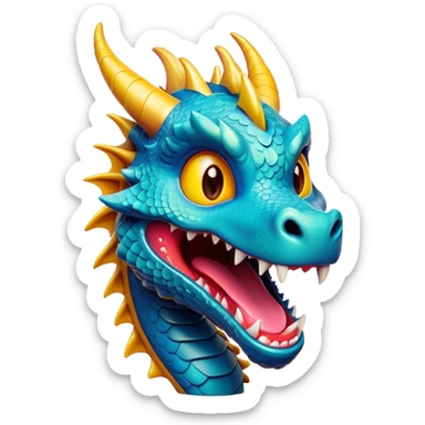 Cinematic Comical Dragon Portrait Emoji, Head tilted dramatically with an exaggeratedly amused expression, featuring a striking, glossy scaled body with bold, angular details and wide, expressive eyes brimming with playful disbelief; rendered with vibrant, lifelike textures and natural shadows, high shine, dramatic yet playful, styled with an air of cheeky mythical mischief, soft glowing outline, capturing the essence of a spirited and over‐the‐top dragon that looks ready to breathe fire into viral fame! sticker