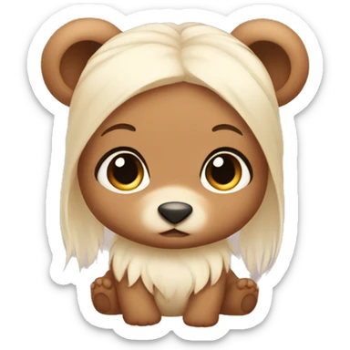 Cute baby bear with long hair in a bun sticker