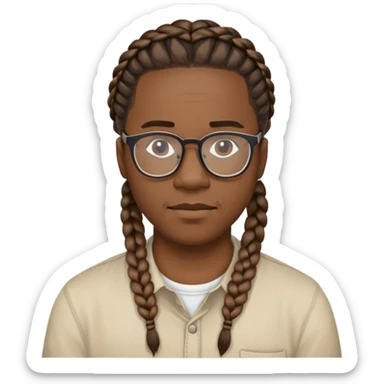 A black man with braids is wearing a glasses and a shirt saying “Galatians 5: 22-23”  sticker