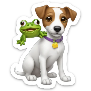 A long hair jack russel holding toy frog sticker