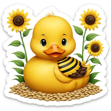 a baby duck surrounded by sunflower seeds sticker