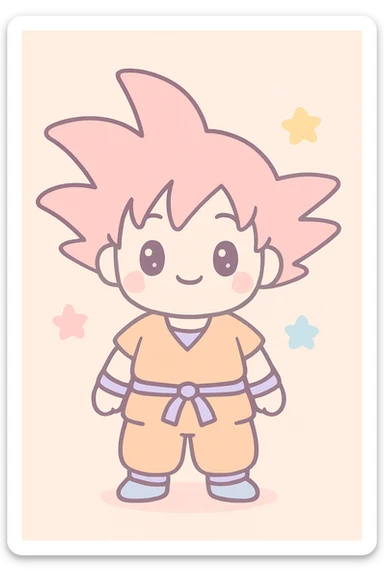 Goku in kawaii style, chibi proportions, spiky hair, orange gi sticker