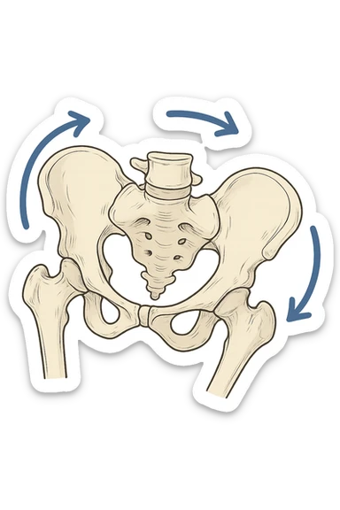 Bacino anatomico ruotato in senso orario quindi con le frecce che girano verso destra per far capire sticker