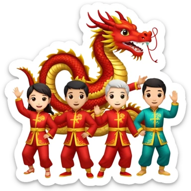 2 people doing the Chinese dragon dance with costumes sticker