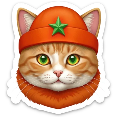 cat wearing soviet ushanka hat with red star and hammer and sickle symbol sticker
