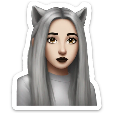 White fair skin, woman, feminine, straight hair in a wolf haircut, black coloured hair, grundge aesthetic, beautiful face, British, stylist, aesthetic sticker