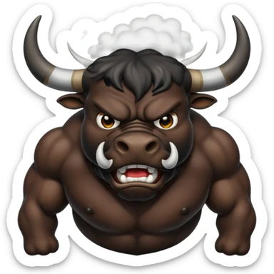 Emoji of an angry black powerful bull with steam coming out of its nose sticker
