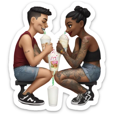 Photo model tattooed couple drinking milkshakes sticker