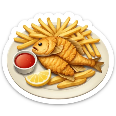 plate with a piece of fried fish and a pile of fries sticker