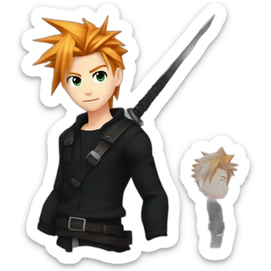 Eyebrow pierced. Cloud strife ginger hair. Black clothes full body  sticker