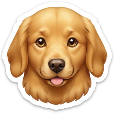 Cinematic Noble Golden Retriever Portrait Emoji, Poised and regal, with a strong, athletic build and a glossy, well-groomed golden coat, deep-set soulful brown eyes, Simplified yet sharp and sophisticated features, highly detailed, glowing with a soft, dignified glow, high shine, intelligent and friendly, stylized with an air of warmth, focused and attentive, soft glowing outline, capturing the essence of a watchful and confident companion, so majestic it feels as though it could bound out of the screen with effortless authority! sticker