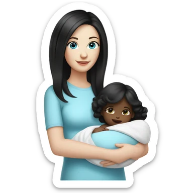 mom holding newborn baby girl with blue eyes white skin and black hair and white skin newborn girl white skin black hair sticker