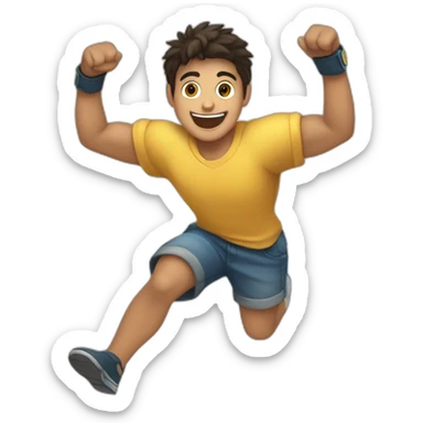 joven muchacho festejando con los brazos hacia arriba feliz sticker
