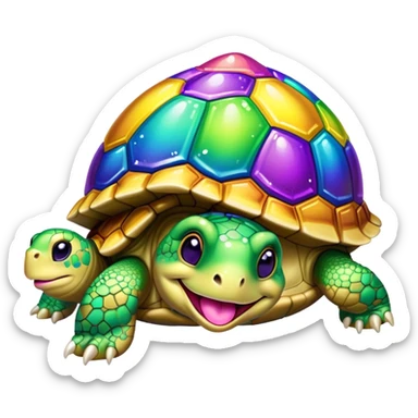 Rhinestone Turtle sticking its tongue out in rainbow at Mardi Gras  sticker