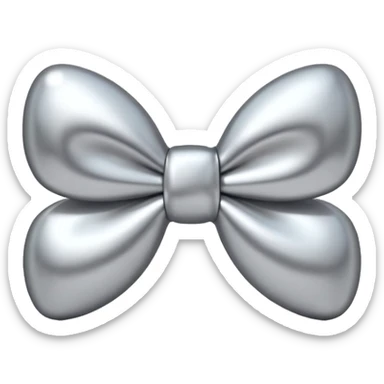 A cute bow emoji made of polished silver chrome, smooth rounded loops, glossy metallic surface, soft mirror reflections, subtle highlights, minimal and adorable proportions, iOS emoji style, centered composition, clean white background, soft studio lighting, no text, no outline, ultra high quality sticker