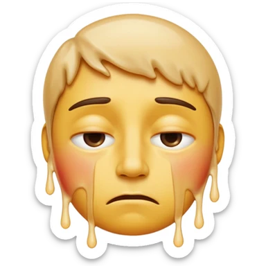 Apple-style emoji person inspired by the Apple melting face emoji (🫠), with a slightly drooping lower face due to heat, solid soft texture, annoyed and exhausted expression, raised eyebrow, unimpressed half-closed eyes, subtle sweat drops, consistent skin color, no dripping or glossy liquid effect sticker