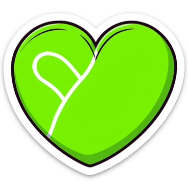 heart shape made with tennis ball material, green fuzzy felt with white curved lines sticker