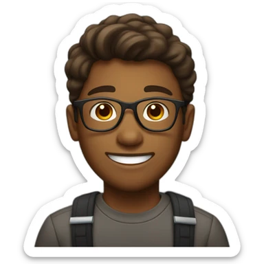 Young brown haires man with glasses at his first job sticker