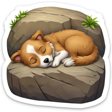 Dog sleeping on a rock sticker