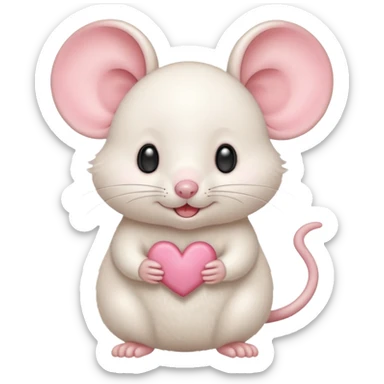 baby cream cartoon mouse with large, round, pink-lined ears. The mouse has heart eyes, a small open mouth, conveying a feeling of love, adoration, or strong affection. sticker