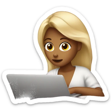 Tanned girl with blonde hair laying in bed watching a movie on a laptop with a blanket around her sticker
